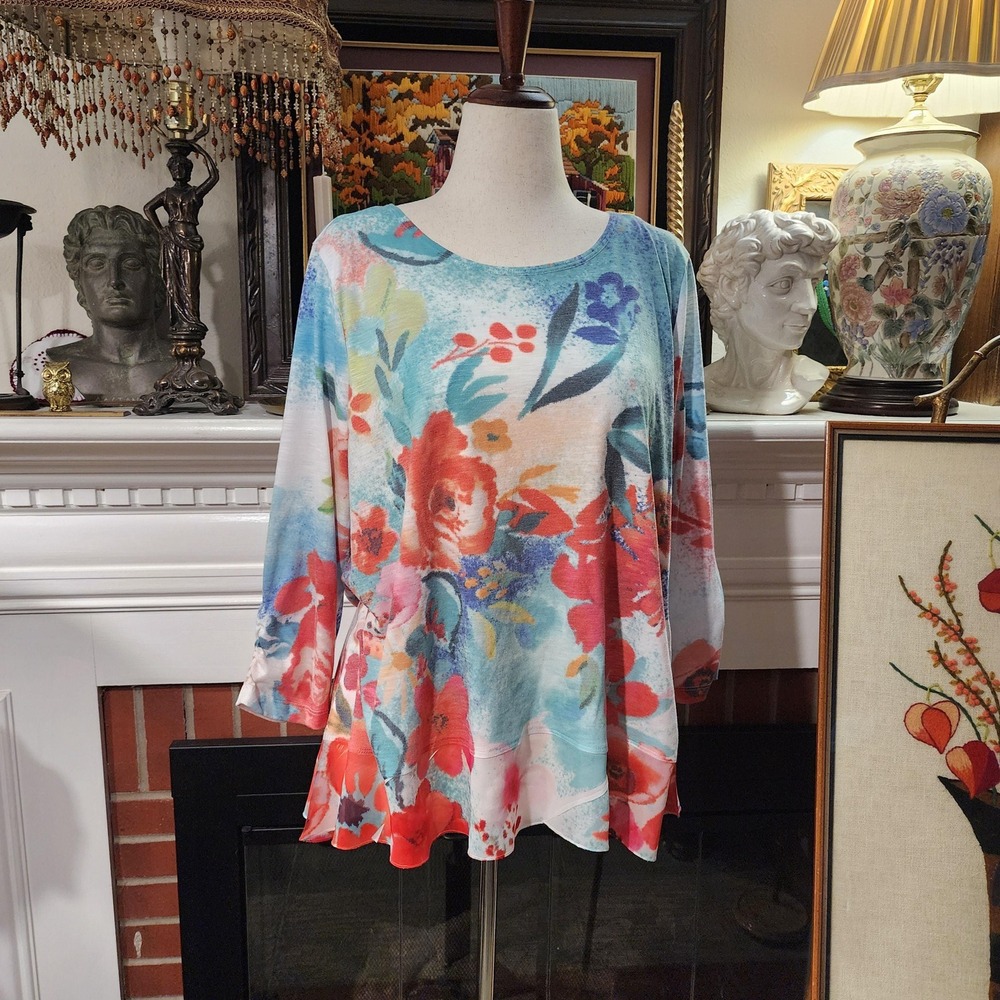 Abstract Floral Multicolored Ali Miles Long Sleeve Top